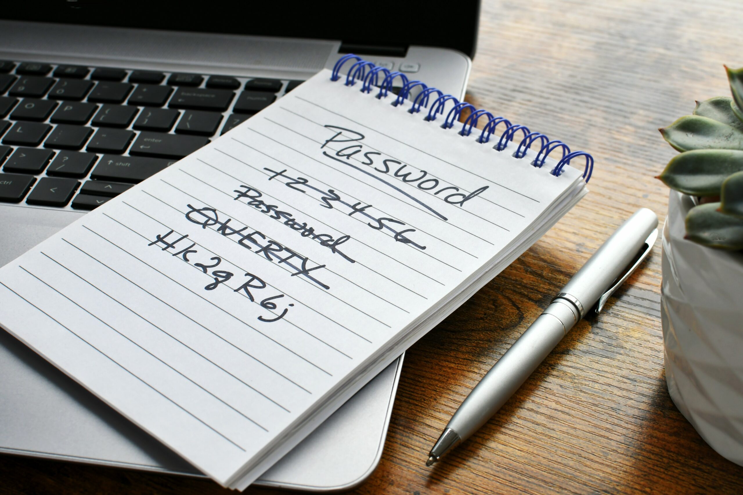 Notepad with passwords written on it